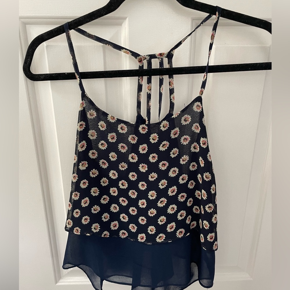 Navy floral blouse tank
